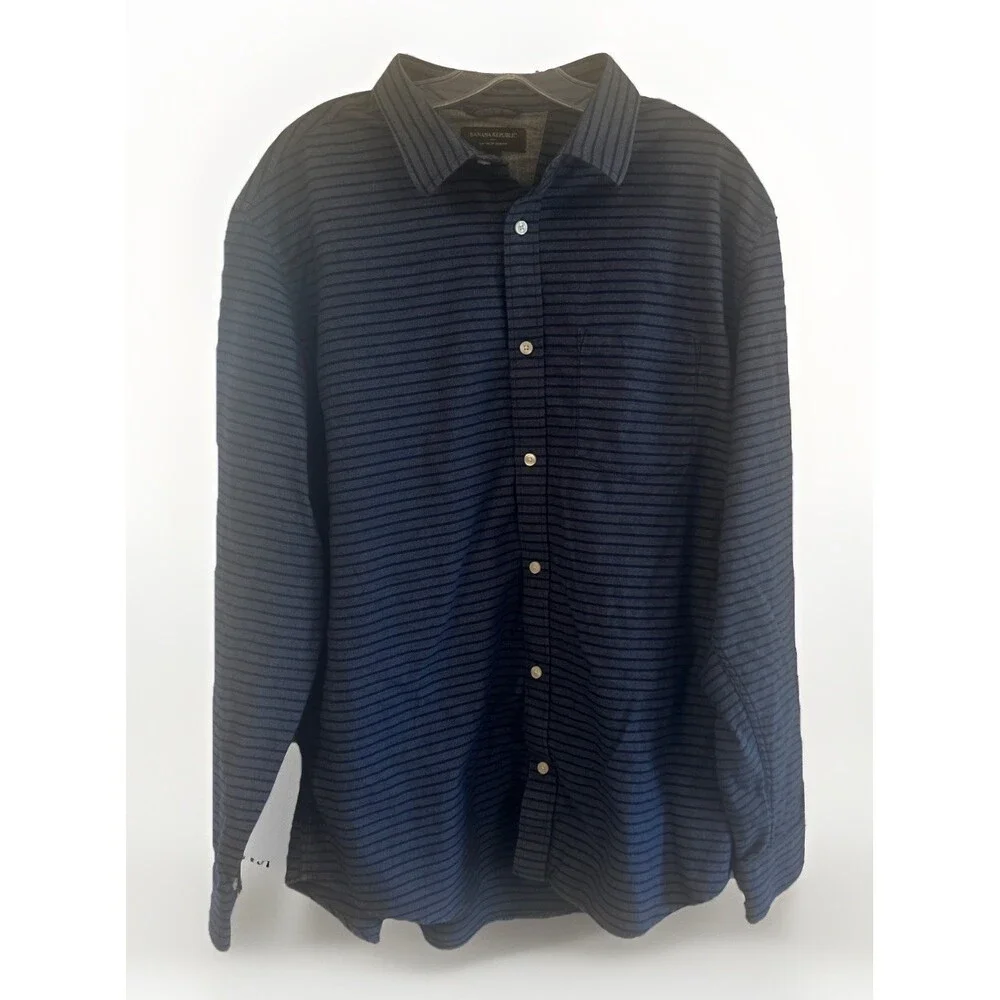 Banana Republic Flannel Button Down Shirt Men XL Slim Fit Blue Gorpcore Soft